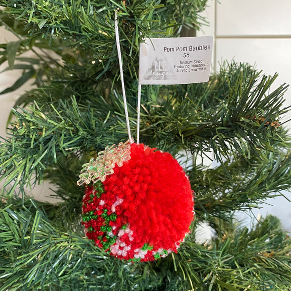 POM POM BAUBLE - MEDIUM! Handmade Red and Glitter Multi Coloured Pom Pom Bauble. 2