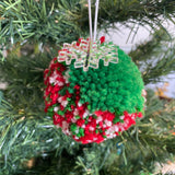 POM POM BAUBLE - MEDIUM! Handmade Green and Glitter Multi Coloured Pom Pom Bauble. 4