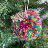 POM POM BAUBLE - MEDIUM! Handmade Glitter Rainbow Multi Coloured Pom Pom Bauble. 5