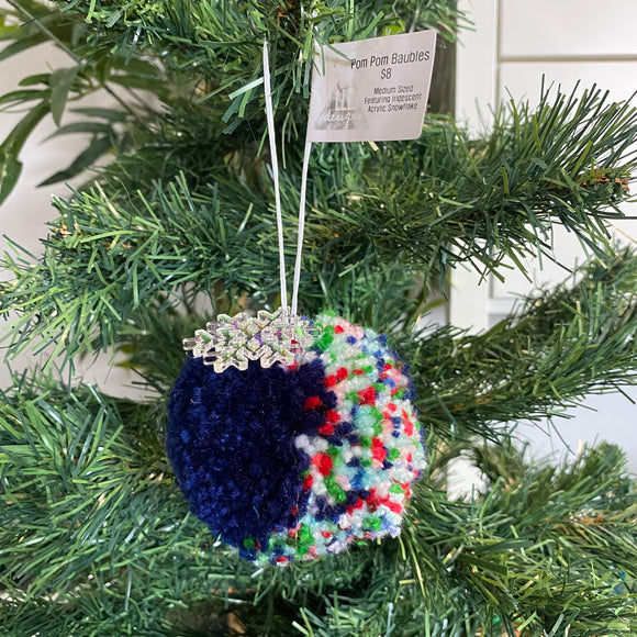 POM POM BAUBLE - MEDIUM! Handmade Glitter Navy and Glitter Multi Coloured Pom Pom Bauble. 9