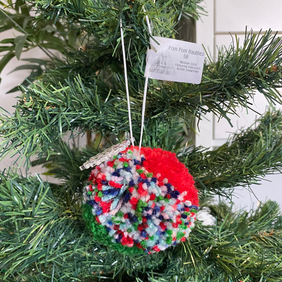 POM POM BAUBLE - MEDIUM! Handmade Red, Green and Glitter Multi Coloured Pom Pom Bauble. 12