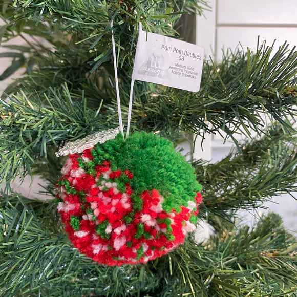 POM POM BAUBLE - MEDIUM! Handmade Red, Green and Glitter Multi Coloured Pom Pom Bauble. 13