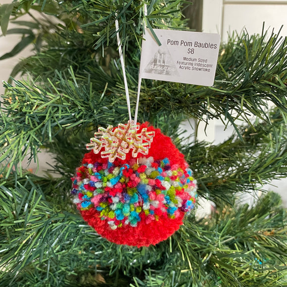 POM POM BAUBLE - MEDIUM! Handmade Red and Glitter Multi Coloured Pom Pom Bauble. 15