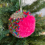 POM POM BAUBLE - MEGA! Handmade Pink and Glitter Multi Coloured Pom Pom Bauble. 21