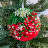 POM POM BAUBLE - MEGA! Handmade Red, Green and Glitter Multi Coloured Pom Pom Bauble. 24