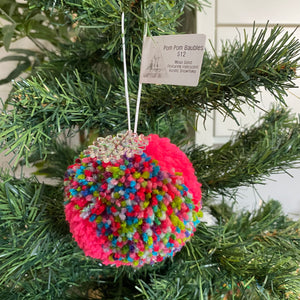 POM POM BAUBLE - MEGA! Handmade Pink and Glitter Multi Coloured Pom Pom Bauble. 25