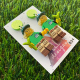 Wild Life Ranger Brick Character Dangle Earrings - Featuring a Glittery Green Top and Plant Accessory!