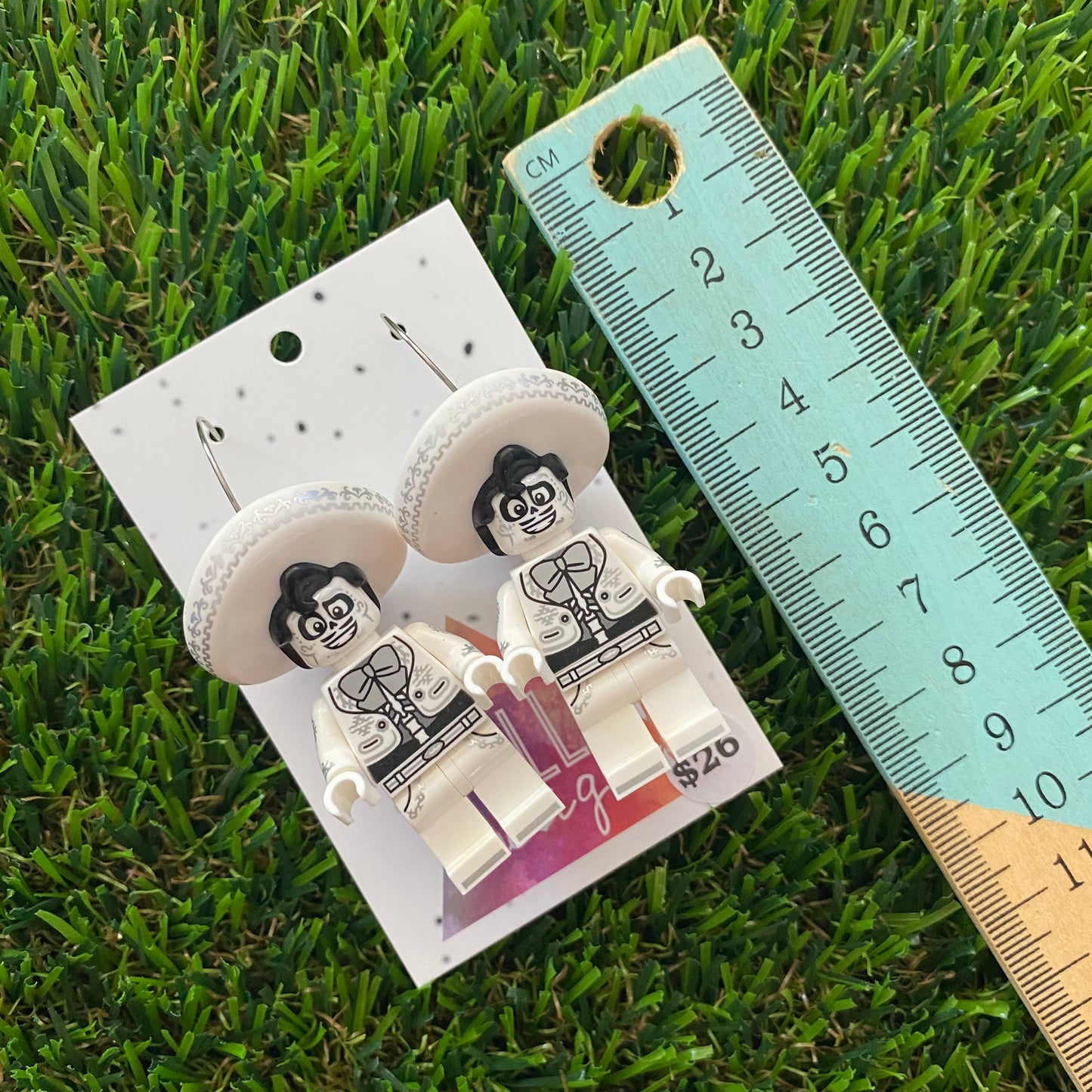 Day of the Dead Mexican Brick Character Dangle Earrings - Featuring a Yellow Top!