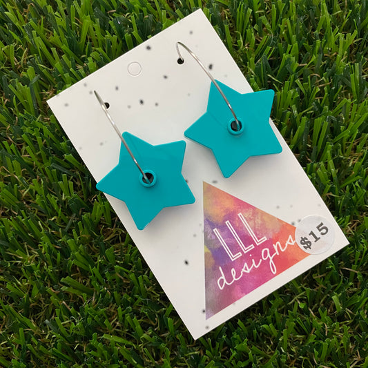 Star Earrings - Teal Star Brick Hoop Dangle Earrings. Adding a Pop of Colour to your Outfit!