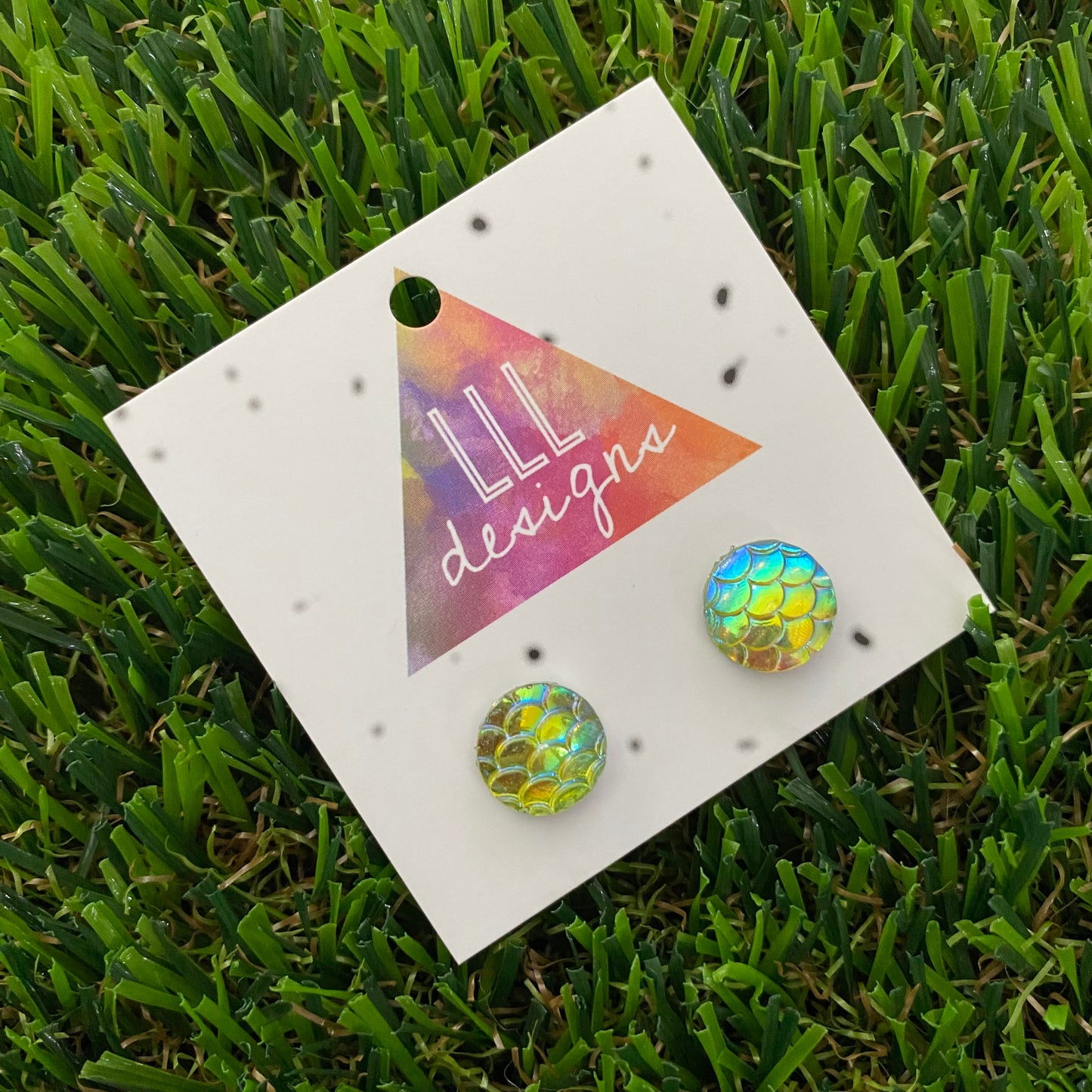 Holographic Iridescent Light Green Mermaid Scale Stud Earrings - Magical Earrings!