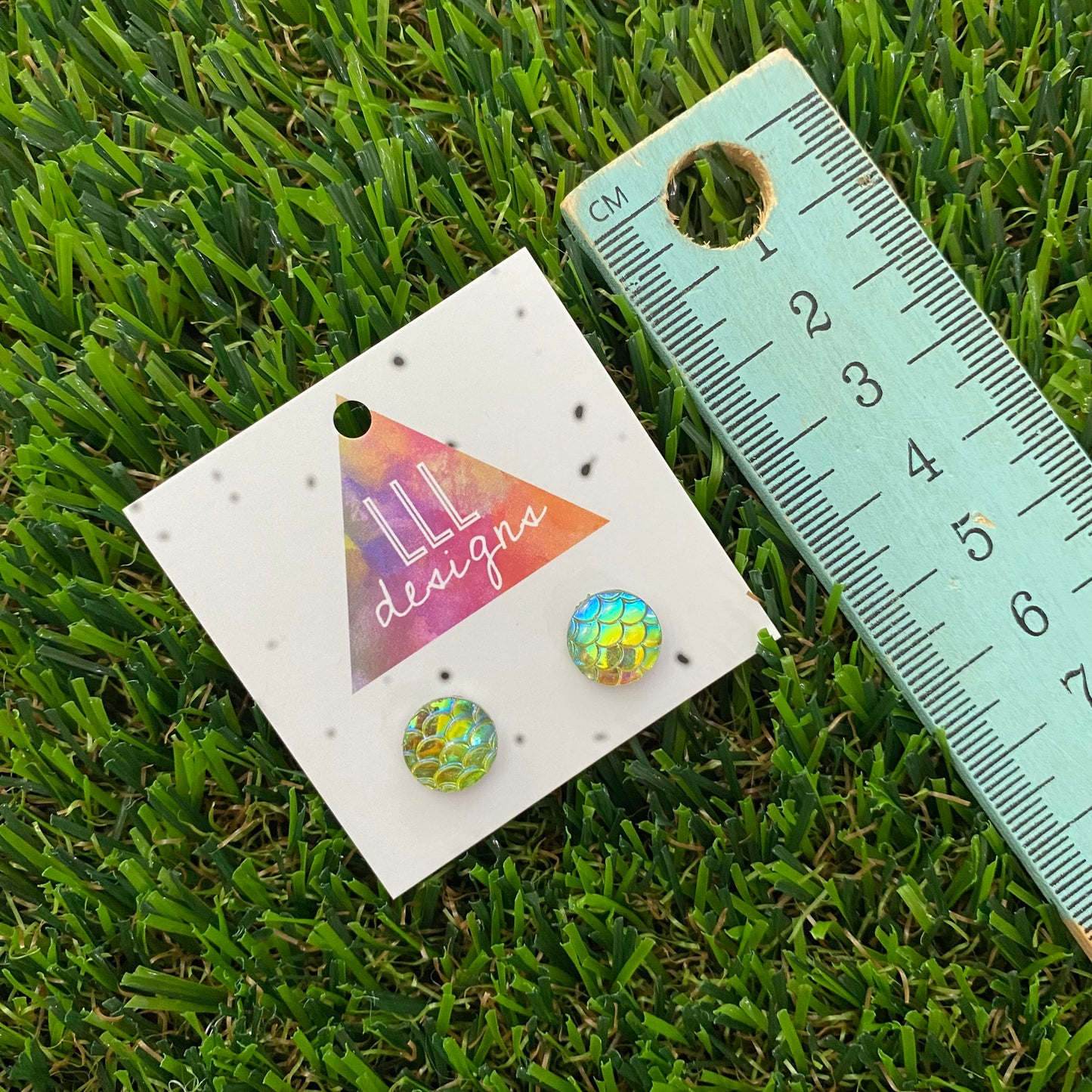 Holographic Iridescent Light Green Mermaid Scale Stud Earrings - Magical Earrings!