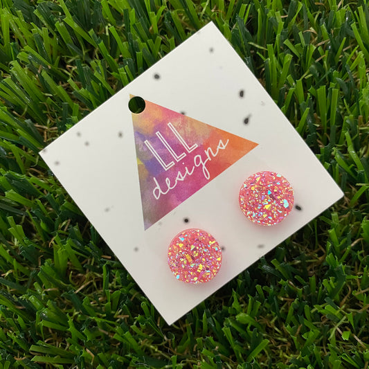Pink Faux Druzy Stud Earrings.
