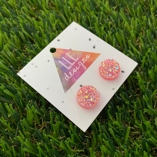 Pink Faux Druzy Stud Earrings.