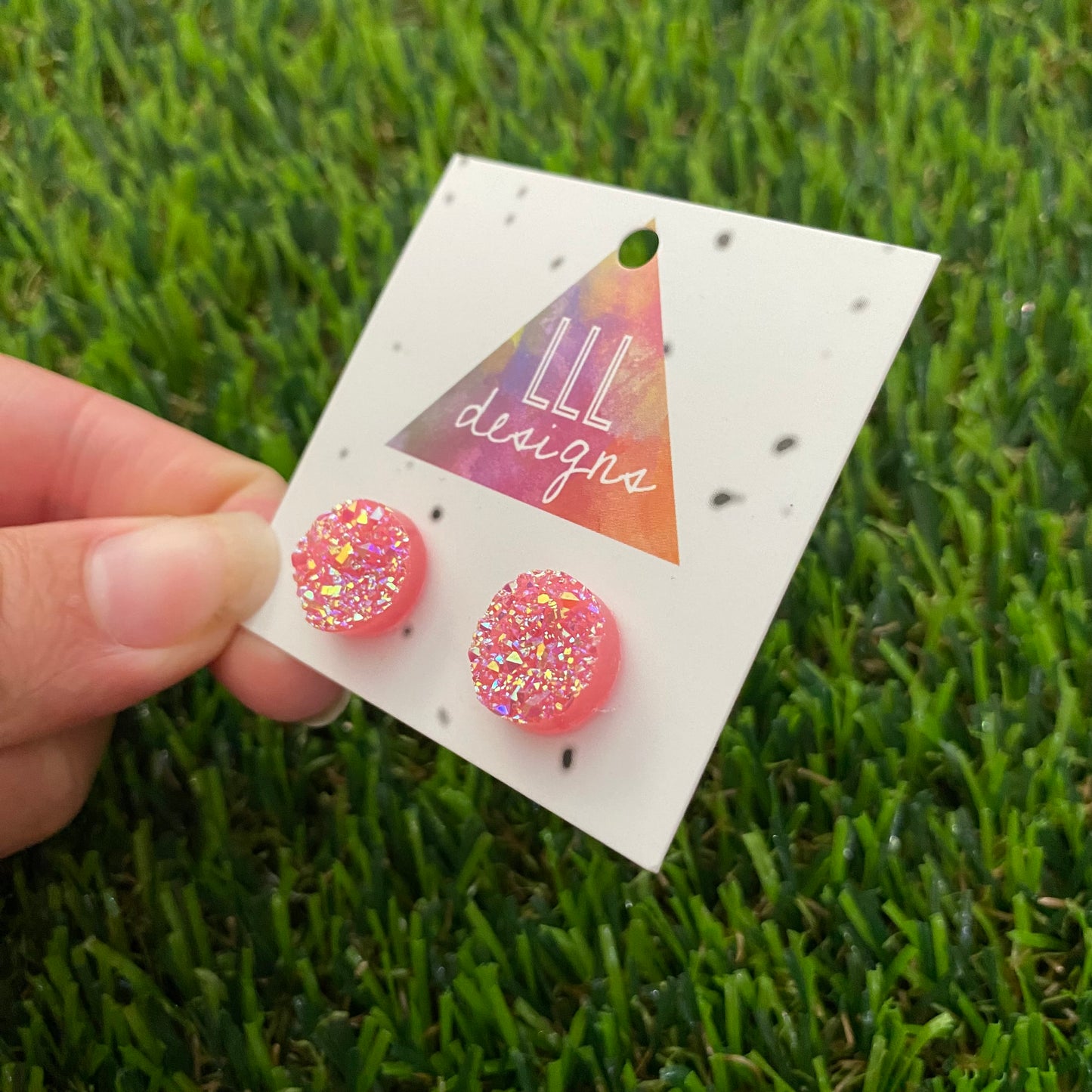 Pink Faux Druzy Stud Earrings.