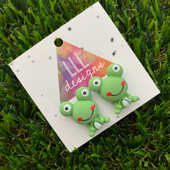 Frog Earrings. Smiley Face Cartoon Frog Stud Earrings. Super Cute!