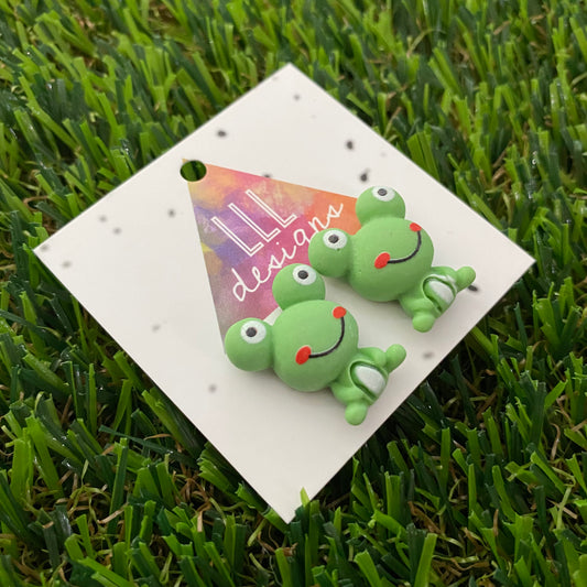 Frog Earrings. Smiley Face Cartoon Frog Stud Earrings. Super Cute!