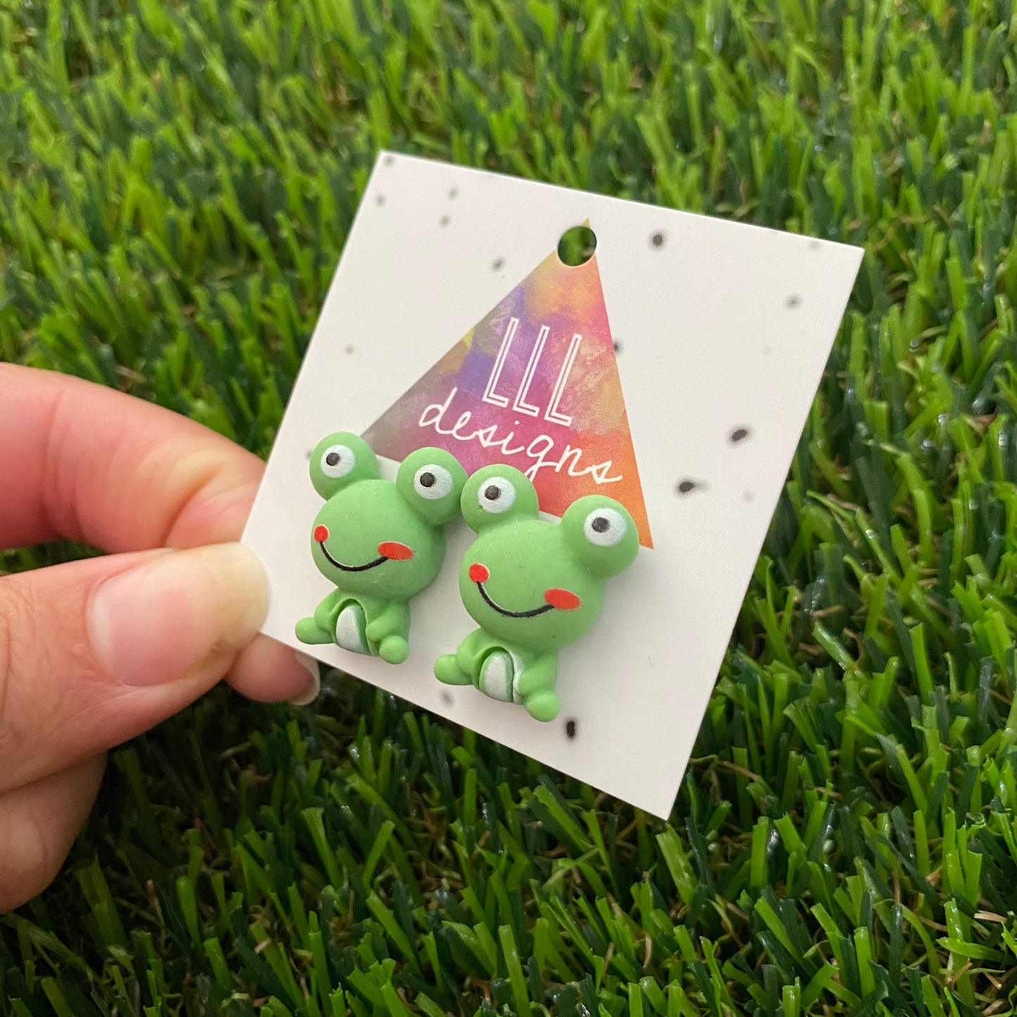 Frog Earrings. Smiley Face Cartoon Frog Stud Earrings. Super Cute!