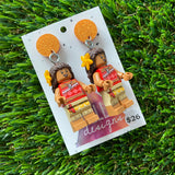 Ocean Princess Brick Character Dangle Earrings - Featuring a Glittery Orange Top!