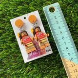 Ocean Princess Brick Character Dangle Earrings - Featuring a Glittery Orange Top!