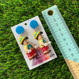 Puppet Boy Brick Character Dangle Earrings - Featuring a Glittery Blue Top!