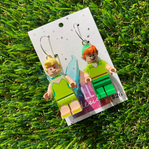 Magical Flying Boy and Fairy Brick Character Hoop Earrings - Featuring Silver Hoop!