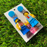 Pirate Couple Brick Character Dangle Earrings - Featuring a Glittery Blue Top!