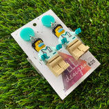 Dr David Brick Character Dangle Earrings - Featuring a Bright Aqua Top and Optional Syringe Accessory! (2)