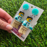 Dr David Brick Character Dangle Earrings - Featuring a Bright Aqua Top and Optional Syringe Accessory! (2)