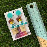 Dr Molly Brick Character Dangle Earrings - Featuring a Bright Aqua Top and Optional Syringe Accessory! (3)