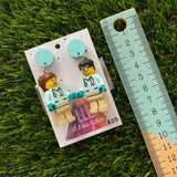 Dr Milly and Declan Brick Character Dangle Earrings - Featuring a Light Blue Top and Optional Syringe Accessory! (6)