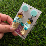 Dr Milly and Declan Brick Character Dangle Earrings - Featuring a Light Blue Top and Optional Syringe Accessory! (6)