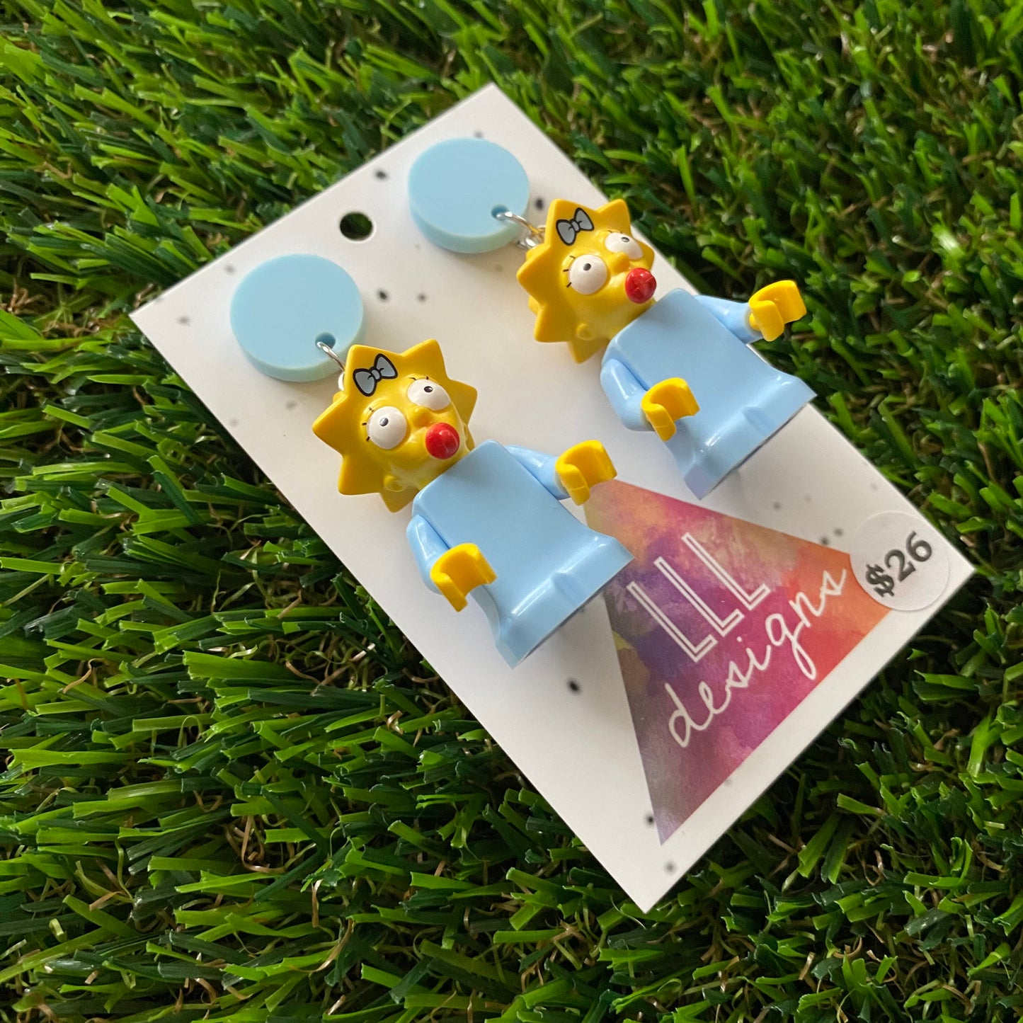 Cartoon Baby Brick Character Dangle Earrings - Featuring a Light Blue Top!