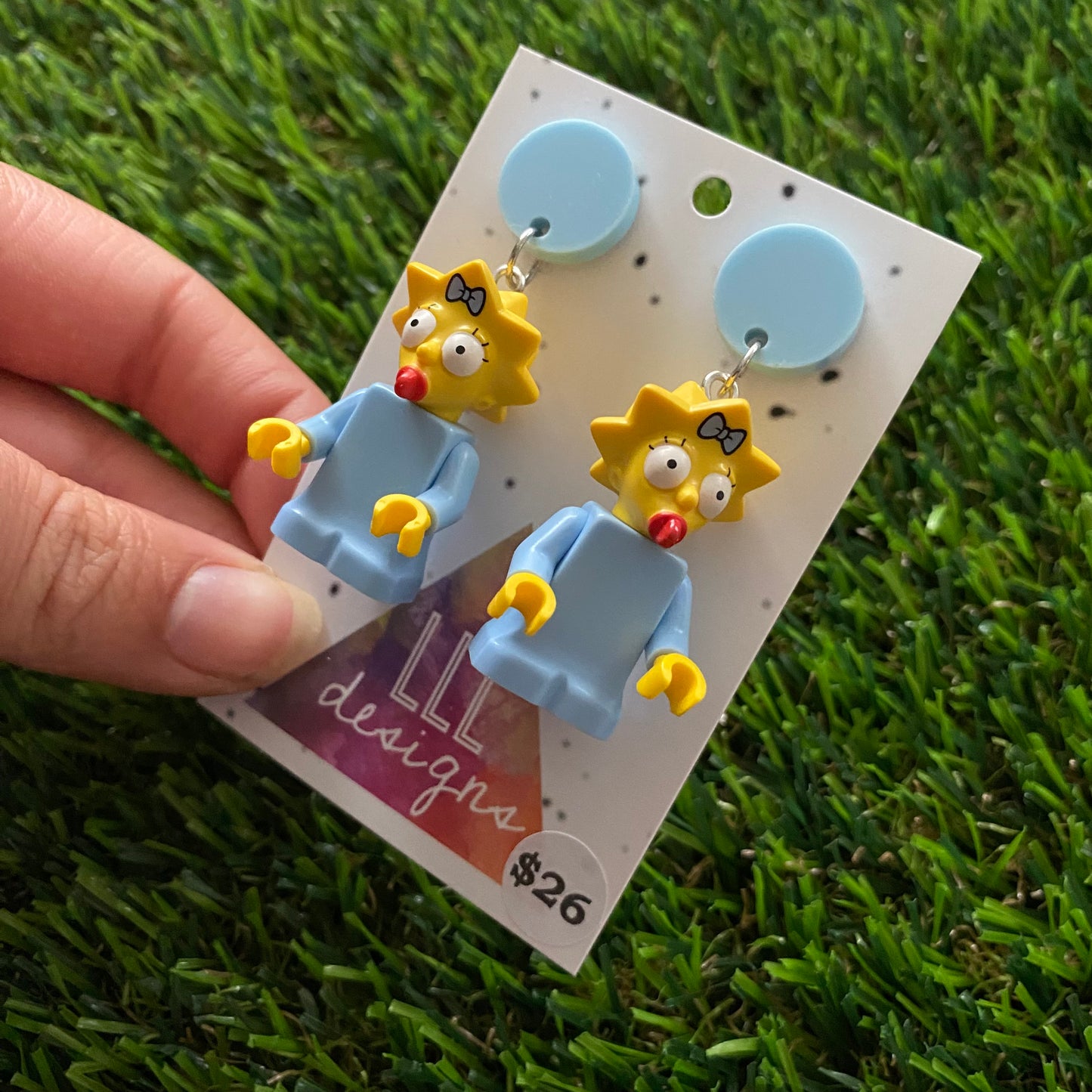 Cartoon Baby Brick Character Dangle Earrings - Featuring a Light Blue Top!