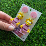 Cartoon Girl Brick Character Dangle Earrings - Featuring a Glittery Pink Top!