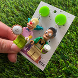 Cartoon Brick Character Duo Dangle Earrings - Featuring a Bright Green Top! (1)