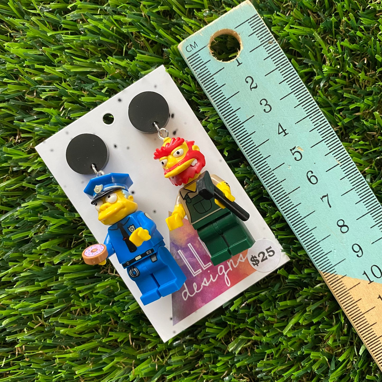Cartoon Brick Character Duo Dangle Earrings - Featuring a Black Top! (3)
