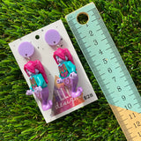 Genie Brick Character Dangle Earrings - Featuring a Pastel Purple Top!