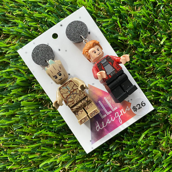 Movie Character Duo Dangle Earrings - Featuring a Glittery Black Top!