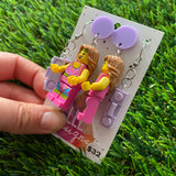 Let's Get Physical! Retro-Style Brick Character Dangle Earrings - Featuring a Pastel Purple Top!