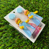 Elf Maiden Brick Character Dangle Earrings - Featuring a Pastel Blue Top and Optional Shield & Sword Accessories!