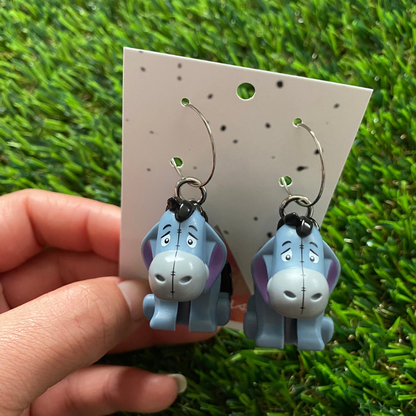 Sad Donkey Brick Character Hoop Earrings - Featuring Silver Hoop!