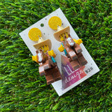 Ride them Cow Boy Brick Character Dangle Earrings - Featuring a Glittery Yellow Top!