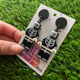 Black Skeleton Brick Character Dangle Earrings - Featuring a Black Top!