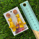 Cheetah Costume Girl Brick Character Dangle Earrings - Featuring a Glitter Copper Top!&nbsp;