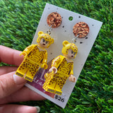 Cheetah Costume Girl Brick Character Dangle Earrings - Featuring a Glitter Copper Top!&nbsp;