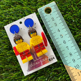 Lifeguard Brick Character Dangle Earrings - Featuring a Mirror Blue Top!