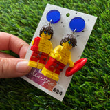 Lifeguard Brick Character Dangle Earrings - Featuring a Mirror Blue Top!