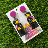 Punk Teenager Brick Character Dangle Earrings - Featuring a Purple Top!