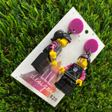 Punk Teenager Brick Character Dangle Earrings - Featuring a Purple Top!