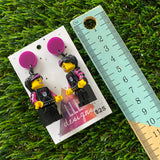 Punk Teenager Brick Character Dangle Earrings - Featuring a Purple Top!